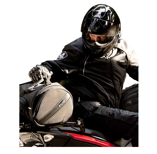 Motorcycle rider wearing RB Internatioal Group Products